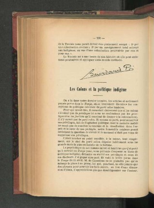 Les Colons et la politique indigène.