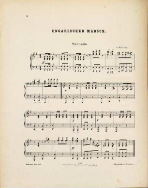 Ungarischer Marsch : (genannt: Kárvasy-Marsch) ; für Pianoforte 4hdg, Violine, Flöte, Violoncell
