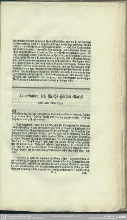 Conclusum des Reichs-Fürsten-Raths vom 5ten May 1794