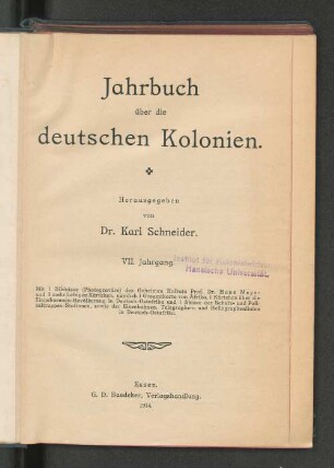 7.1914: Jahrbuch über die deutschen Kolonien