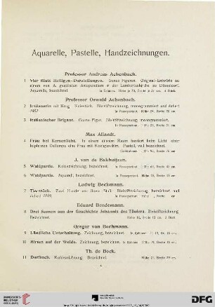 Aquarelle, Pastelle, Handzeichnungen (Nr. 1-70)