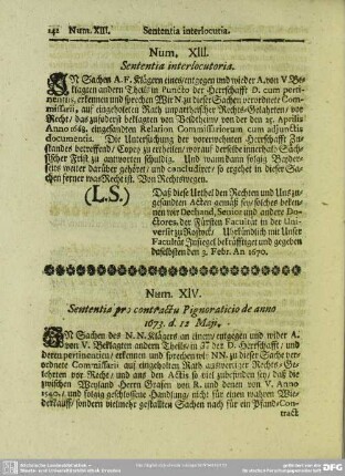 Num. XIII. Sententia interlocutoria