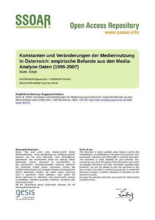 Konstanten und Veränderungen der Mediennutzung in Österreich: empirische Befunde aus den Media-Analyse-Daten (1996-2007)