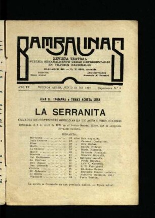 La serranita : comedia de costumbres serranas en un acto y tres cuadros