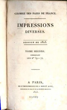 Impressions diverses : session ... 1823,2 = Nr. 39 - 74