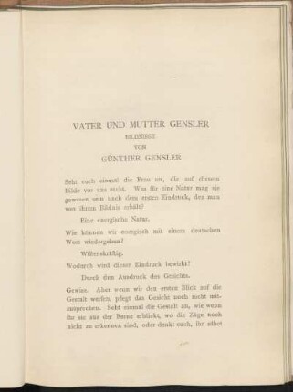 Vater und Mutter Gensler Bildnisse von Günther Gensler