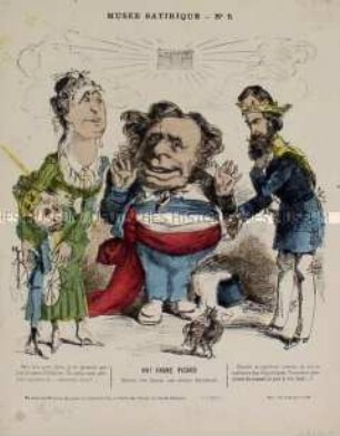 Musée Satirique (5) - Karikatur auf Finanzminister Picard, Kaiserin Eugenie und einen Thronanwärter(?)