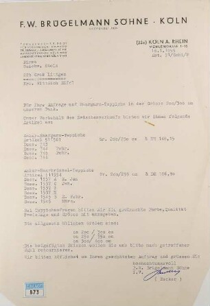 Schreiben der Firma F.W. Brügelmann Söhne an die Geschwister Stolz (18.01.1955)