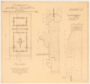 Haustür: Ansicht 1:10, Schnitt A-B Schnitt C-D 1:1, Details 1:1