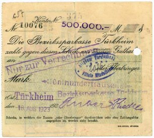 Geldschein / Notgeld, 500.000 Mark, 18.8.1923