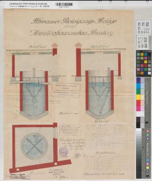 Arnsberg (Arnsberg) Städtisches Krankenhaus Abwasser-Reinigungsanlage Grundriß, Schnitte 1912 1 : 25 68 x 53 kol. Pause Heinrich Scheven, Düsseldorf Regierung Arnsberg Nr. 13282
