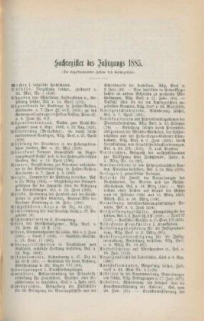 Sachregister des Jahrgangs 1885