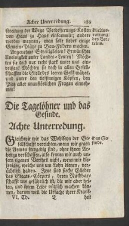 Die Tagelöhner und das Gesinde. Achte Unterredung