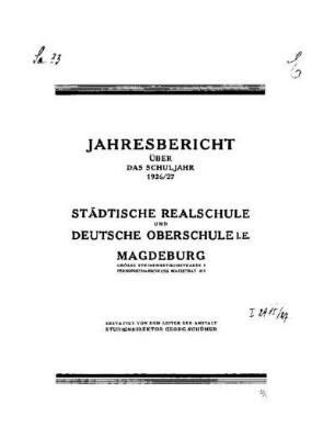 1926/27: Jahresbericht ... - 1926/27