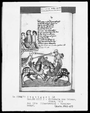Willehalm von Orlens, Folio 4recto-299verso — Willehalm von Orlens, Folio 4recto-299versoTurnierkampf, Folio 131verso