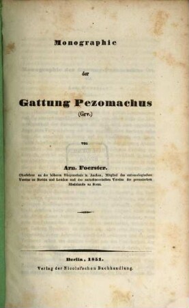 Monographie der Gattung Pezomachus (Grv.)