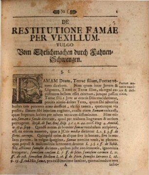 Dissertatio Juridica Inauguralis De Restitutione Famae Per Vexillum, Vulgo Vom Ehrlichmachen durch Fahnen-Schwengen