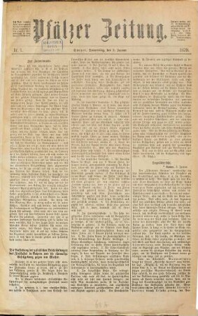 Pfälzer Zeitung. 1879, [1] = Jan. - Juni