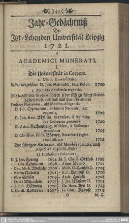 Jahr-Gedächtniß der Itzt-Lebenden Universität Leipzig 1721