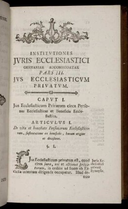 Institutiones Juris Ecclesiastici Germaniae Adcommodatae. Pars III. Jus Ecclesiasticum Privatum.
