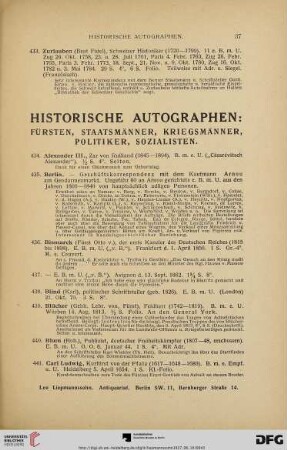Historische Autographen (Nr. 434-508)