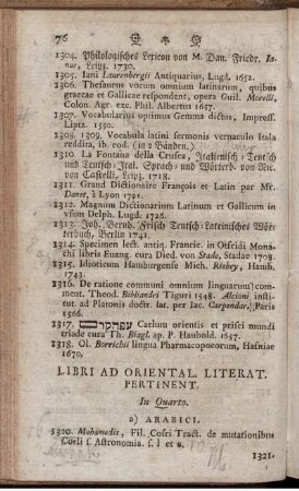 Libri Ad Oriental. Literat. Pertinent. In Quarto