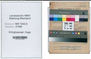 Entnazifizierung Hugo Erlinghaeuser , geb. 05.08.1903 (Postbeamter)