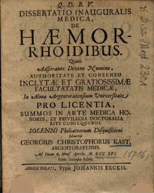 Dissertatio Inauguralis Medica, De Haemorrhoidibus