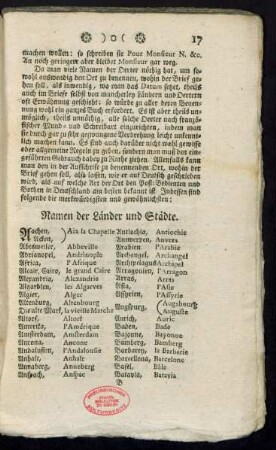 Namen der Länder und Städte