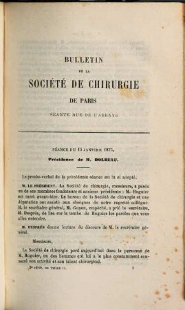 Bulletin de la Société de Chirurgie de Paris : pendant l'année ... 2. 1873