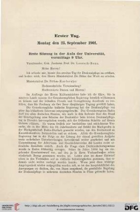 Erster Tag. Montag den 23. September 1901