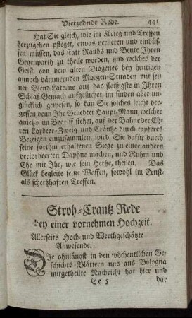 Stroh-Crantz Rede bey einer vornehmen Hochzeit.
