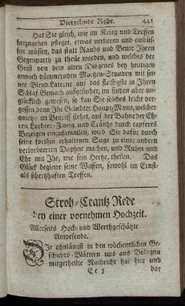 Stroh-Crantz Rede bey einer vornehmen Hochzeit.