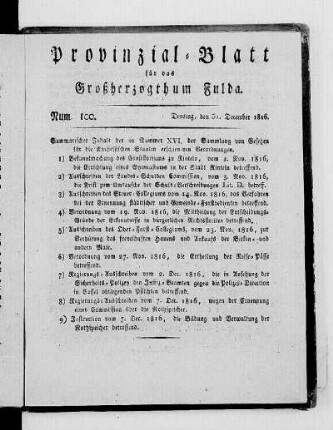 Num. 100., Ausgabe vom 31. Dezember 1816