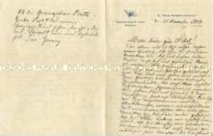 Handschriftlicher Brief von Richard Fleischhut von Bord der "S.S. Prinz Friedrich Wilhelm" an seine Frau - Nachlass