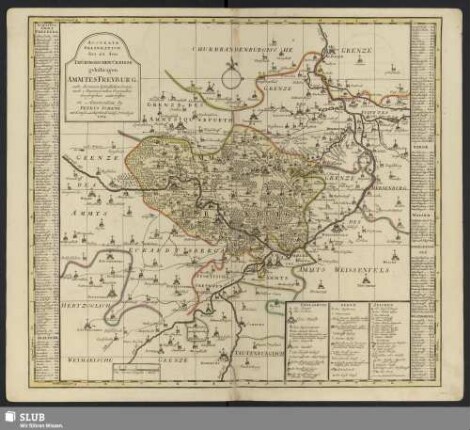 Accurate Delineation des zu dem Thüringischen Creisse gehörigen Ammtes Freyburg nebs darinnen befindlichen Orten auch Angrenzenden Gegenden