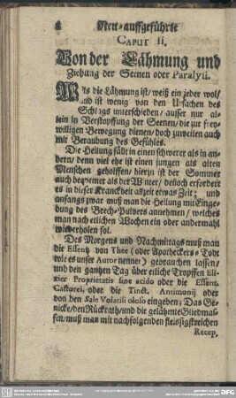 Caput II. Von der Lähmung und Ziehung der Seenen oder Paralysi