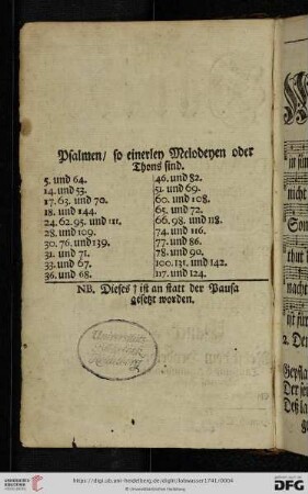 Psalmen, so einerley Melodeyen oder Thons sind