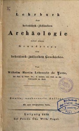 Lehrbuch der hebräisch-jüdischen Archäologie nebst einem Grundrisse der hebräisch-jüdischen Geschichte