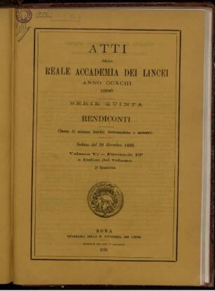 Seduta del 20 dicembre 1896. Volume V. - Fascicolo 12.