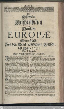 Drittes Buch, von den Denck-Würdigsten Sachen deß Jahrs 1651