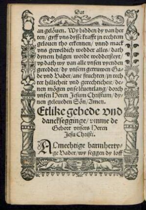 Etlike gebede und dancksegginge/ umme de Gebort unsers Heren Jesu Christi.