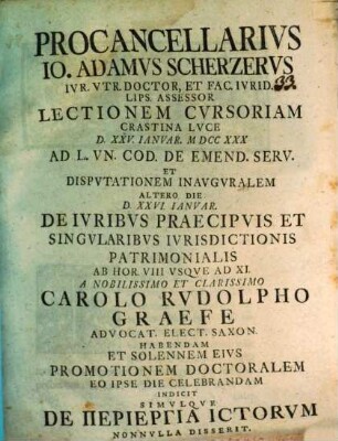[Programma quo] lectionem cursoriam C. R. Graefii ... indicit, simulque de periergia iurisconsultorum disserit