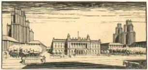 Hochhäuser in der Nähe des Leipziger Platzes, Berlin: Hochhausgruppe, perspektivische Ansicht von der Prinz-Albrecht-Straße aus