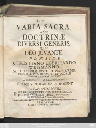 Varia Sacra, Sev Doctrinæ Diversi Generis