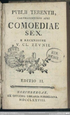 Publii Terentii, Carthaginiensis Afri Comoediae Sex
