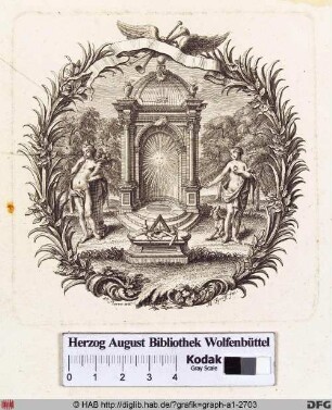 Zwei Frauengestalten in einer Parkanlage neben einem Pavillon.
