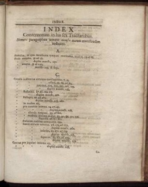 Index Contentorum in his sex Tractatubus