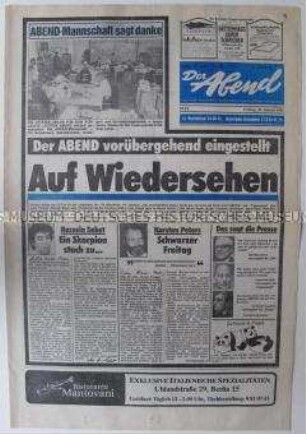 Letzte Ausgabe der Berliner Abendzeitung "Der Abend"