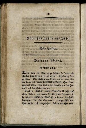 Robinson auf seiner Insel. Erste Periode.